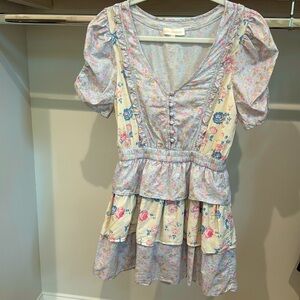 Love Shack Fancy Roth Dress in pastel lemon blueberry